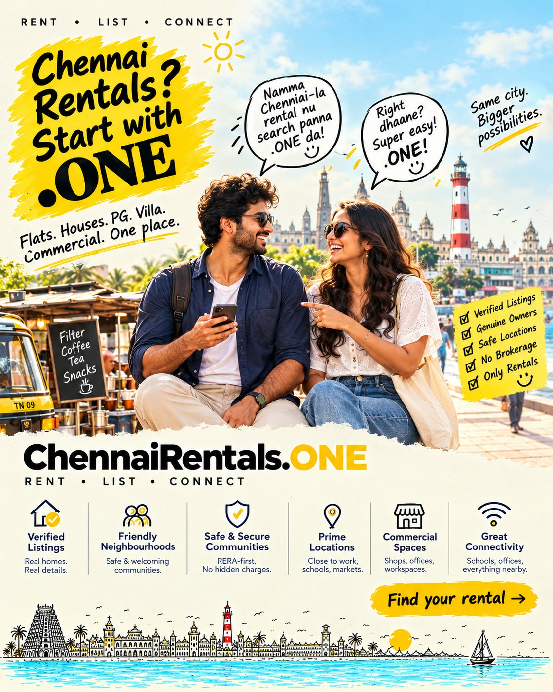 Campaign poster: Chennai Rentals? Start with .ONE
