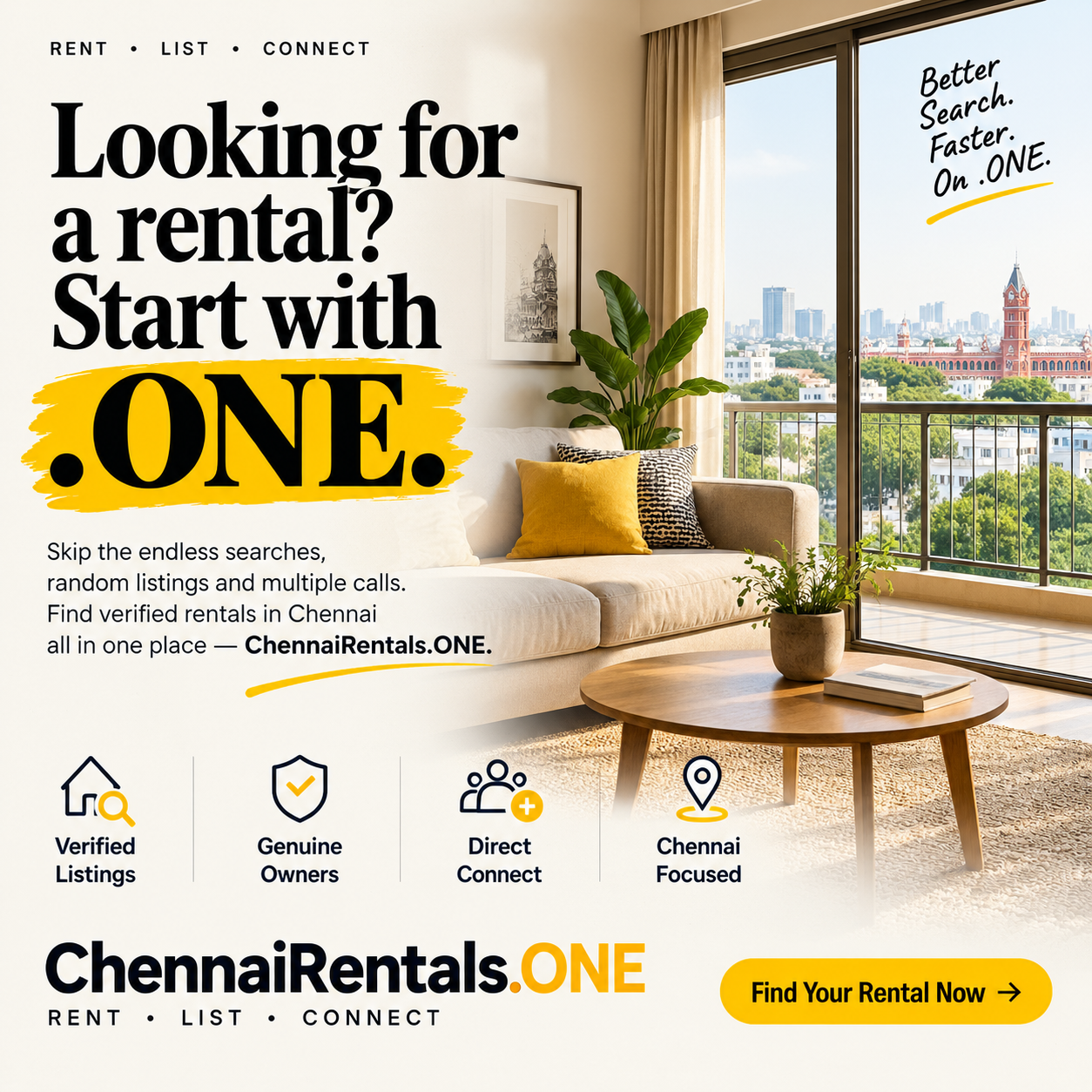 Campaign poster: Looking for a rental? Start with .ONE