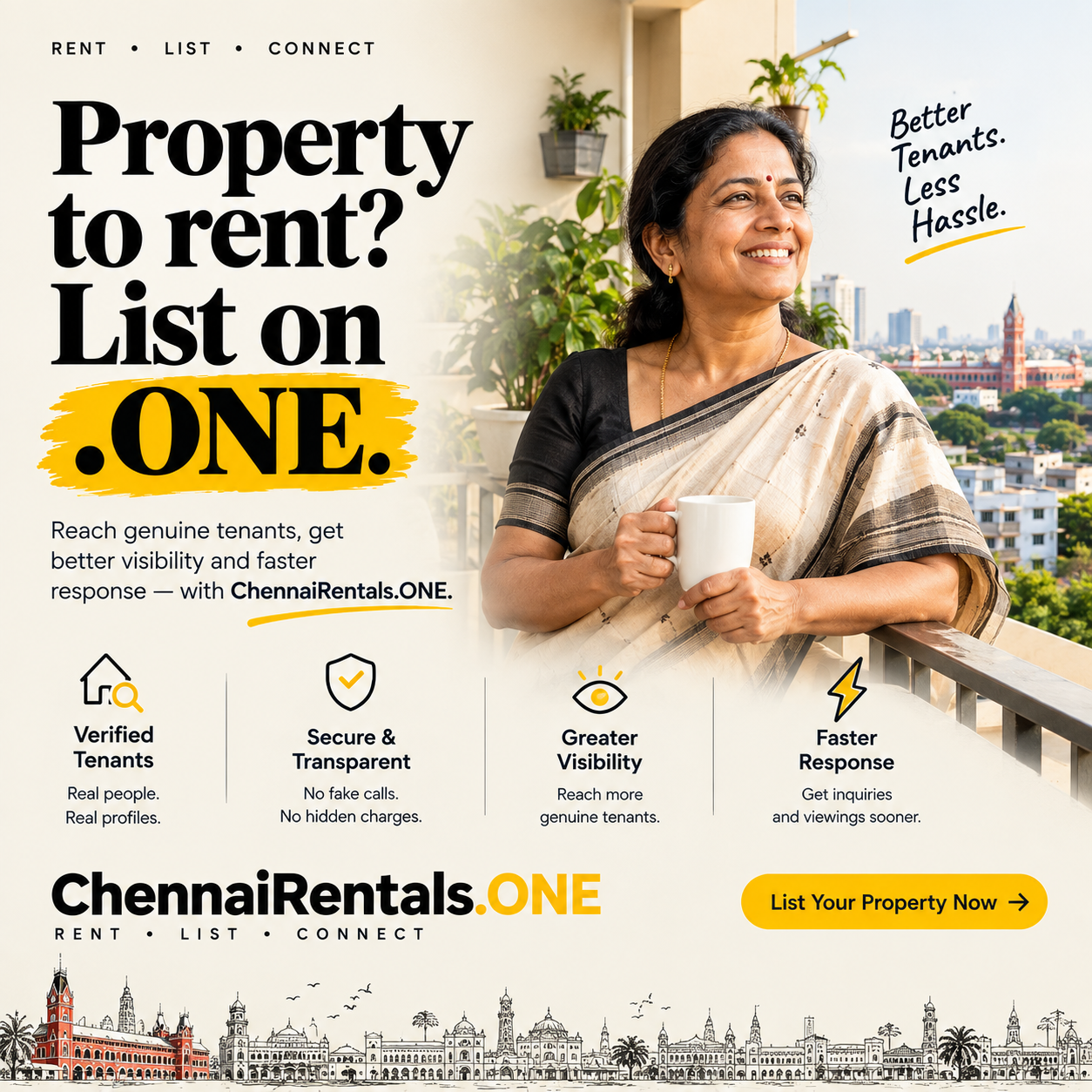Campaign poster: Property to rent? List on .ONE with ChennaiRentals.one