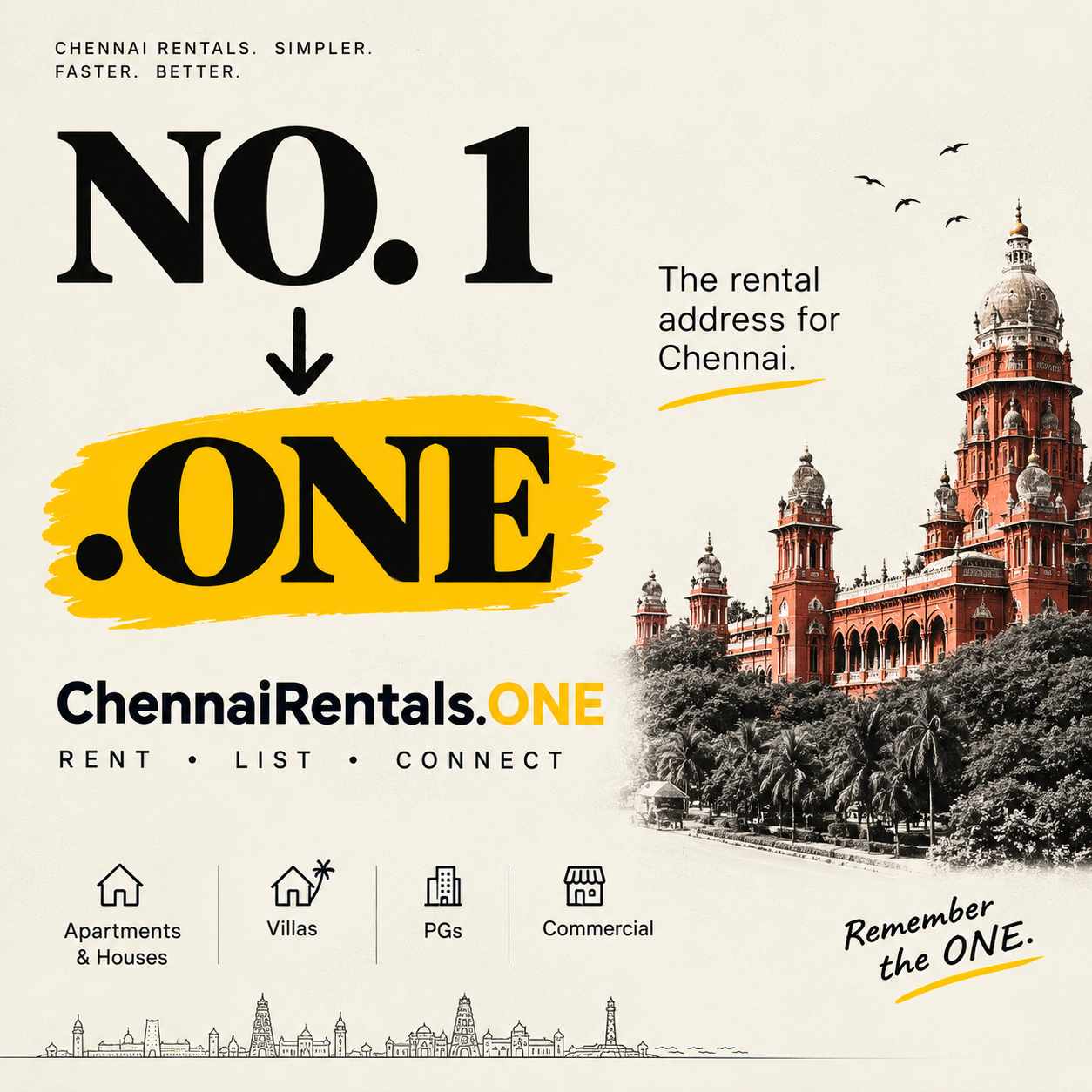 No. 1 to .ONE: ChennaiRentals.one rentals across Chennai