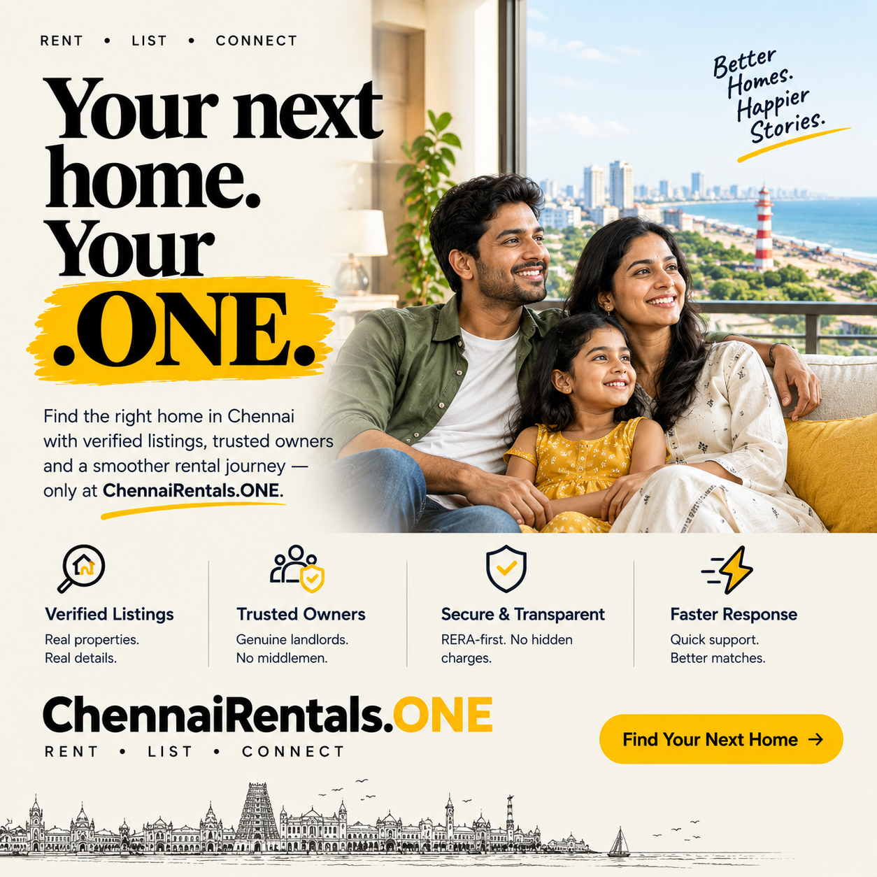 Campaign poster: Your next home, your .ONE: find a Chennai rental