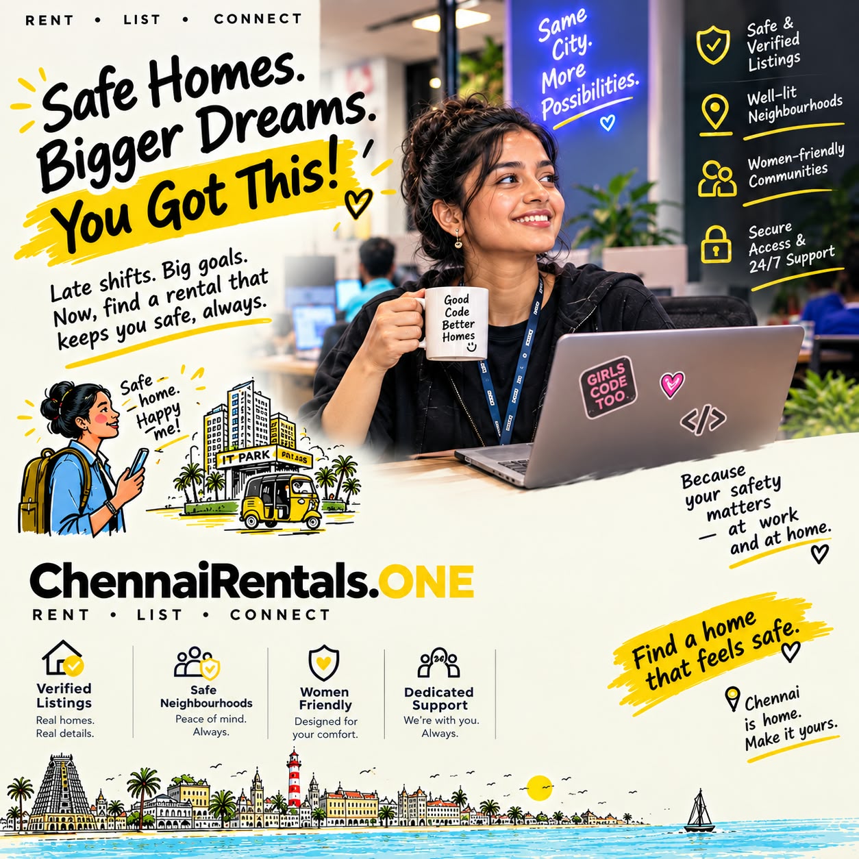 Safe homes. Bigger dreams. Find a Chennai rental